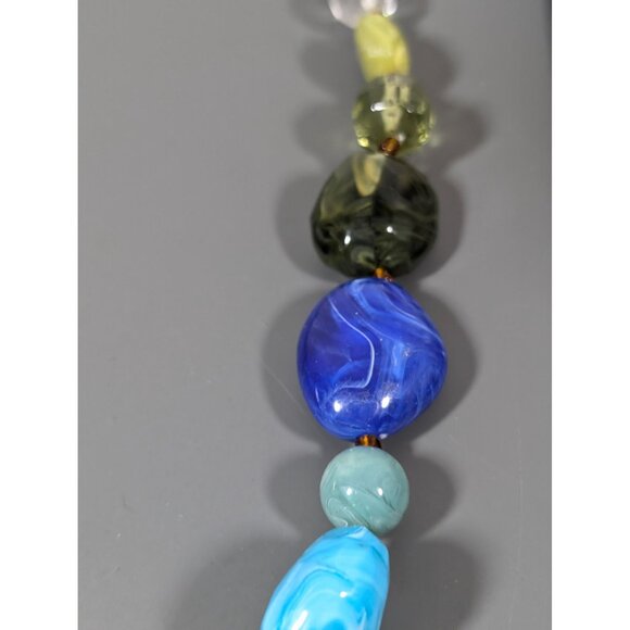 Boho Coastal Blue Green Chunky Bead Statement Necklace 28 in - Picture 4 of 9